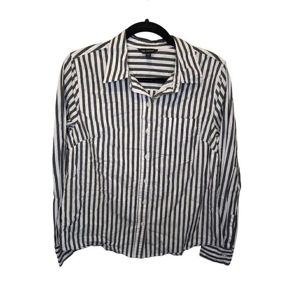 The Limited Black/Greyish and White Striped Long Sleeve Button Down Dress Shirt - Picture 1 of 6